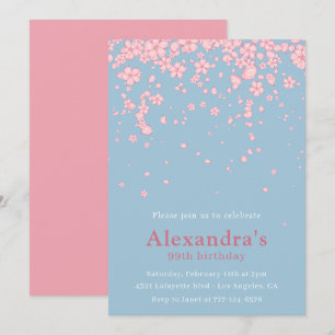 Invitación Elegante floral acuarela rosa azul cumpleaños 99