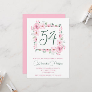 Invitación Elegante Floral Acuarela Rosa cumpleaños 54 