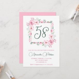 Invitación Elegante floral acuarela rosa cumpleaños 58 