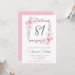 Invitación Elegante floral acuarela rosa cumpleaños 81 