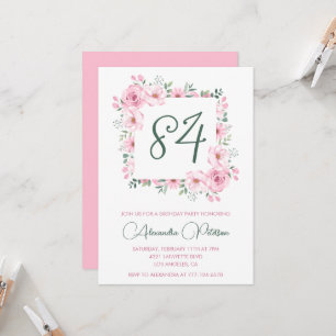 Invitación Elegante Floral Acuarela Rosa cumpleaños 84 