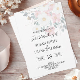Invitación Elegante Floral Acuarela Rústica de Rosa y Blanco