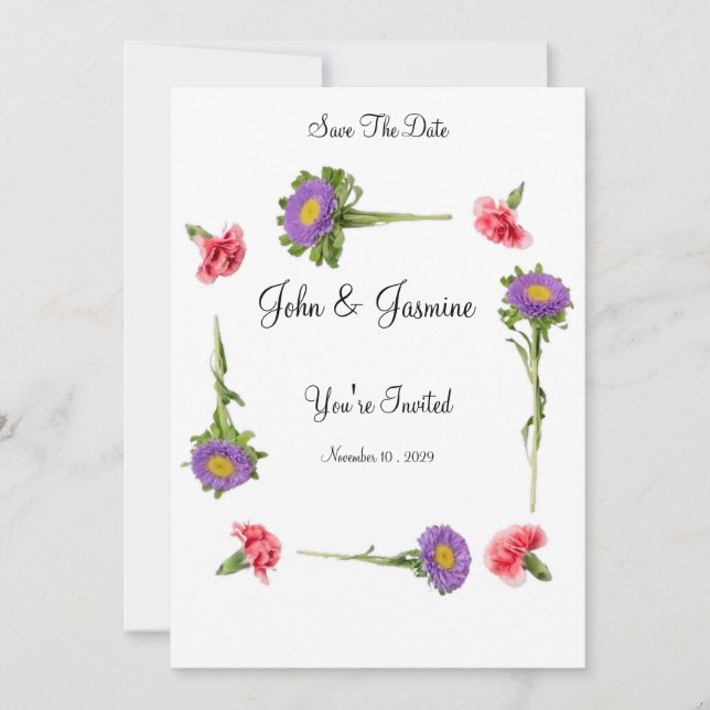 Invitación Elegante Floral Ahorra La Fecha  (Anverso)
