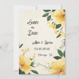 Invitación Elegante floral amarilla salva la carta de fecha