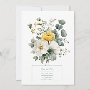 Invitación Elegante Floral Amarillo Blanco Eucalipto Acuarela
