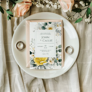 Invitación Elegante Floral Amarillo Blanco Eucalipto Acuarela