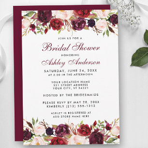 Invitación Elegante Floral Aquarela Burgundy Despedida de Sol