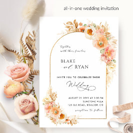 Invitación Elegante Floral Arch Peach y Rubor Pink Boda