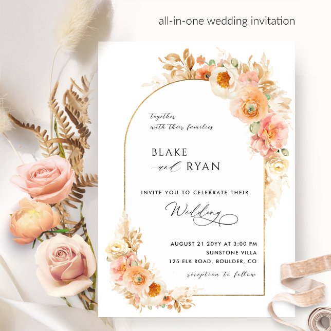 Invitación Elegante Floral Arch Peach y Rubor Pink Boda (Subido por el creador)