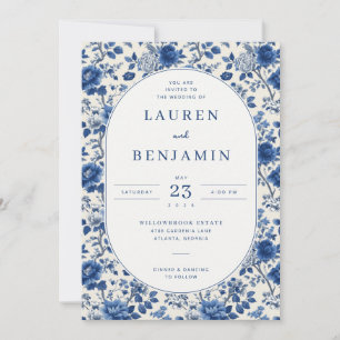 Invitación Elegante Floral Azul