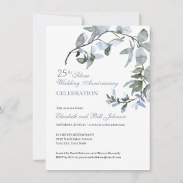 Invitación Elegante Floral Azul 25 Aniversario de Boda