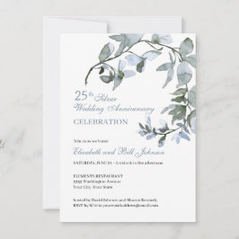 Invitación Elegante Floral Azul Aniversario de Bodas 25 Años
