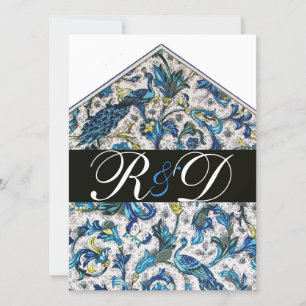 INVITACIÓN ELEGANTE FLORAL AZUL ANTIGUO FLORENTINO MONOGRAMA