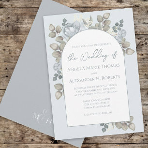 Invitación Elegante Floral Azul Elegante Arco De Moda