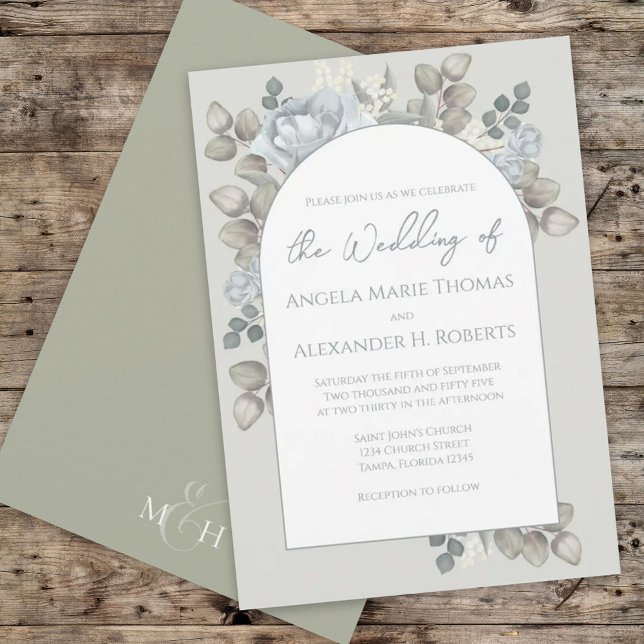 Invitación Elegante Floral Azul Elegante Arco De Moda (Subido por el creador)