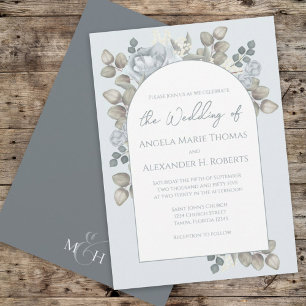 Invitación Elegante Floral Azul Elegante Arco De Moda