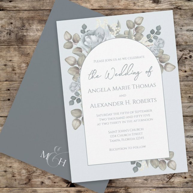 Invitación Elegante Floral Azul Elegante Arco De Moda (Subido por el creador)