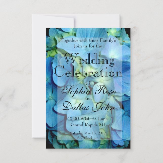 Invitación Elegante floral azul floral verde azulado floral H (Anverso)