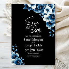 Invitación Elegante Floral Azul Guardar la fecha