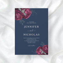 Elegante Floral Azul Marino Burgundy Peonías Boda