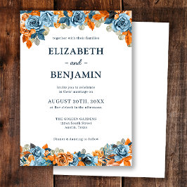Invitación Elegante Floral Azul Marino Óxido Terracota Oscura