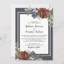 Invitación Elegante Floral Azul Oscuro Moody Bridal Shower Fl