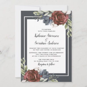 Invitación Elegante Floral Azul Oscuro Moody Bridal Shower Fl