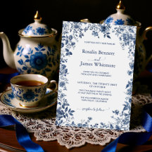 Elegante Floral Azul Polvoriento Chinoiserie Clási