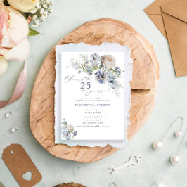 Invitación Elegante Floral Azul Polvoriento para Bodas de Pla