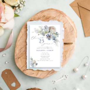 Invitación Elegante Floral Azul Polvoriento para Bodas de Pla