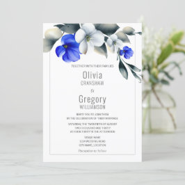 Invitación Elegante Floral Azul Real y Blanco