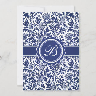Invitación Elegante floral azul y blanco William Morris