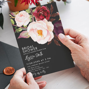 Invitación Elegante Floral Black Modern Bridal Shower