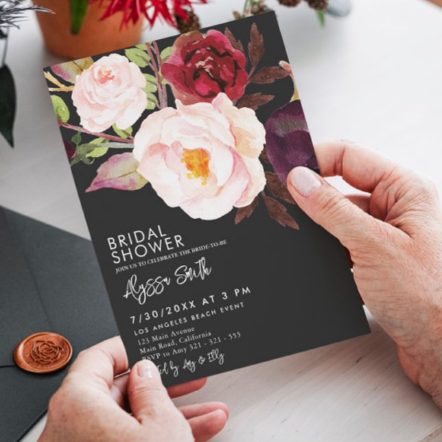 Invitación Elegante Floral Black Modern Bridal Shower (Subido por el creador)
