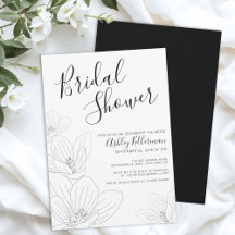 Elegante Floral Black White Bridal Shower