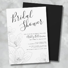 Invitación Elegante Floral Black White Bridal Shower