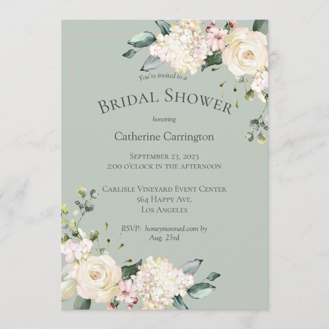 Invitación Elegante Floral blanca acuática Ducha nupcial (Anverso)