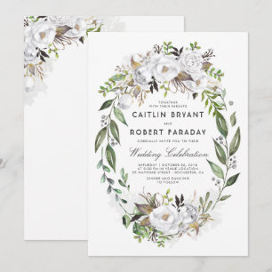 Invitación Elegante floral blanca   Boda de la vegetación acu
