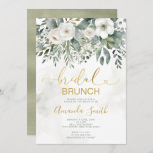 Invitación Elegante Floral Blanca Bridal Brunch Ducha Gold