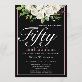 Invitación Elegante Floral Blanca Cincuenta y Fabuloso Cumple