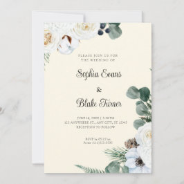 Invitación Elegante floral blanca con verde Boda amarillo