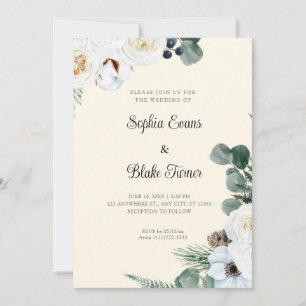 Invitación Elegante floral blanca con verde Boda amarillo