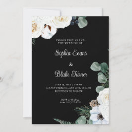 Invitación Elegante floral blanca con verde Boda negro