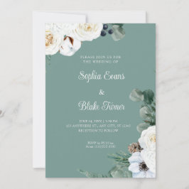 Invitación Elegante floral blanca con verde Boda verde