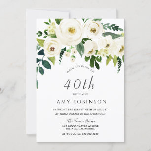 Invitación Elegante floral blanca de champaña 40 Fiesta de cu