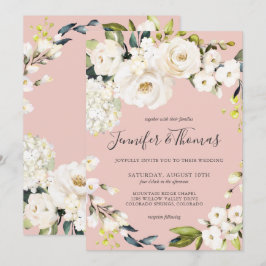 Invitación Elegante floral blanca en Boda rosa Rubor