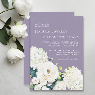 Invitación Elegante floral blanca en el Boda de Lavender