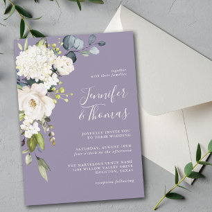 Invitación Elegante floral blanca en el Boda de Lavender