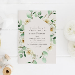 Invitación Elegante floral blanca florece Boda verde