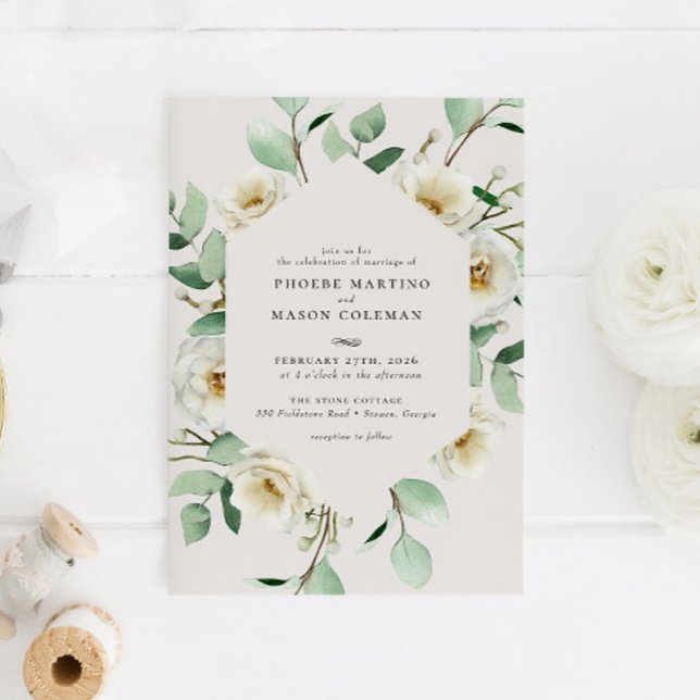 Invitación Elegante floral blanca florece Boda verde (Subido por el creador)